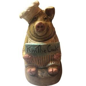 Vintage Country Rustic 2001 Pig Culinary Chef Pig Kiss The Cook Recipe Holder